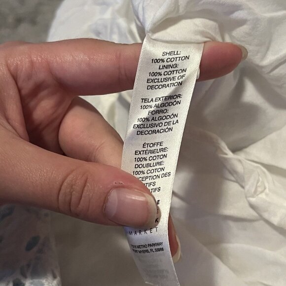 WHBM White Blue Floral Strapless Eyelet Scallop Hem Midi Dress Womens sz 8 - Picture 5 of 5